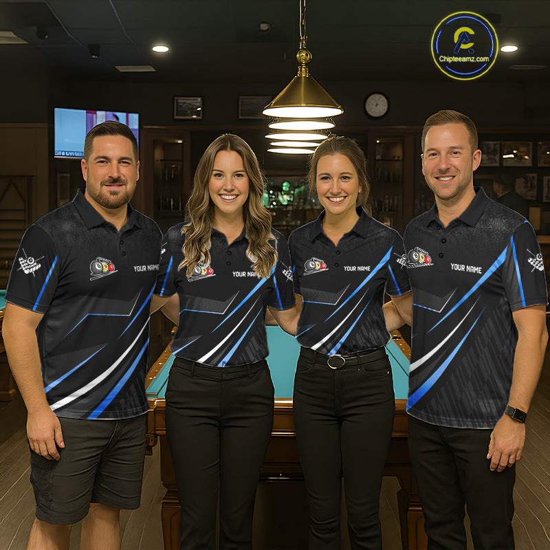 Black And Blue 8 Ball Pool Crown Billiard Shirt For Women Custom Billiard Team Jersey Polo & 1/4 Zip TDM7940