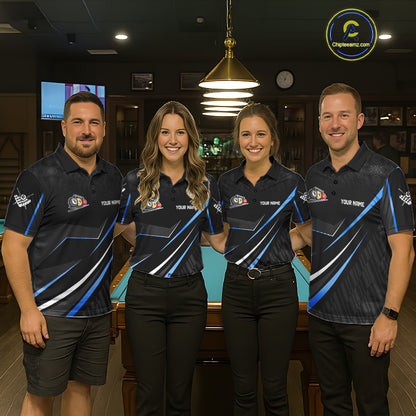 Black And Blue 8 Ball Pool Crown Billiard Shirt For Women Custom Billiard Team Jersey Polo & 1/4 Zip TDM7940