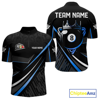 Black And Blue 8 Ball Pool Crown Billiard Shirt For Men Custom Billiard Team Jersey Polo & 1/4 Zip TDM7940