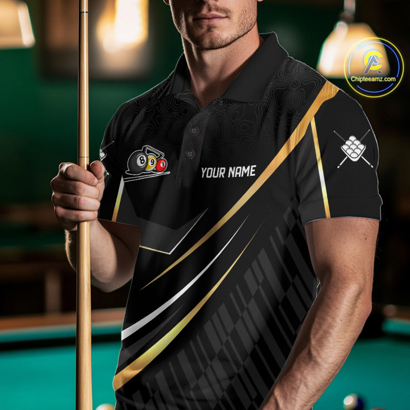Personalized Golden 9 Ball Pool Crown Billiard Shirt For Men, Billiard Team Jersey Polo & 1/4 Zip TDM7941