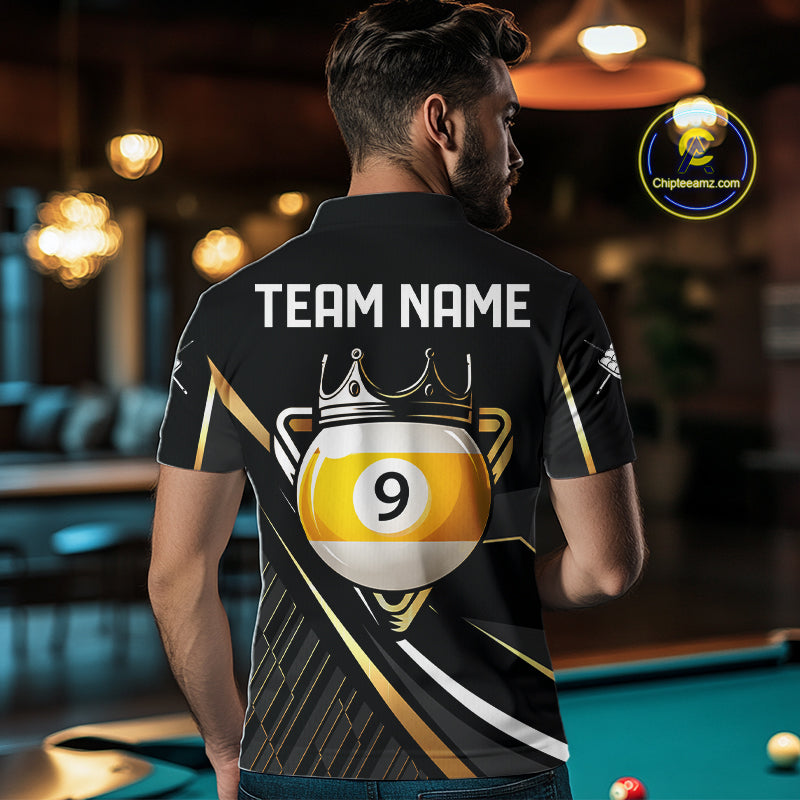 Personalized Golden 9 Ball Pool Crown Billiard Shirt For Men, Billiard Team Jersey Polo & 1/4 Zip TDM7941