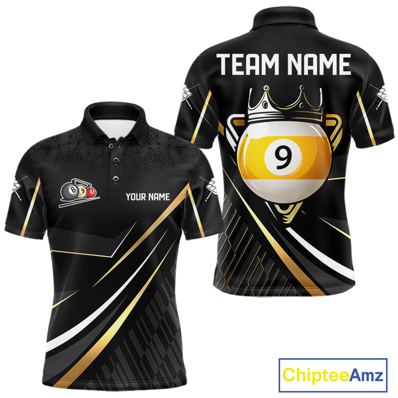 Personalized Golden 9 Ball Pool Crown Billiard Shirt For Men, Billiard Team Jersey Polo & 1/4 Zip TDM7941