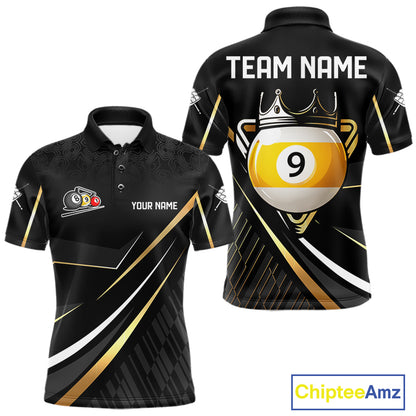 Personalized Golden 9 Ball Pool Crown Billiard Shirt For Men, Billiard Team Jersey Polo & 1/4 Zip TDM7941
