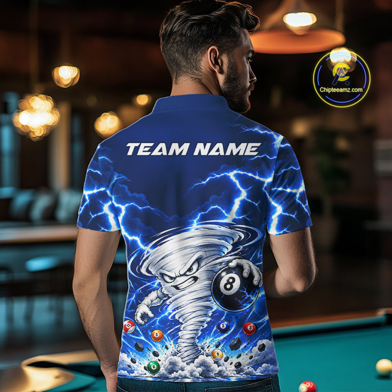 Blue Lightning Thunder Funny Tornado 8 Ball Billiard Pool Shirts For Men Custom Pool Team Jersey TDM7946