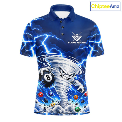 Blue Lightning Thunder Funny Tornado 8 Ball Billiard Pool Shirts For Men Custom Pool Team Jersey TDM7946