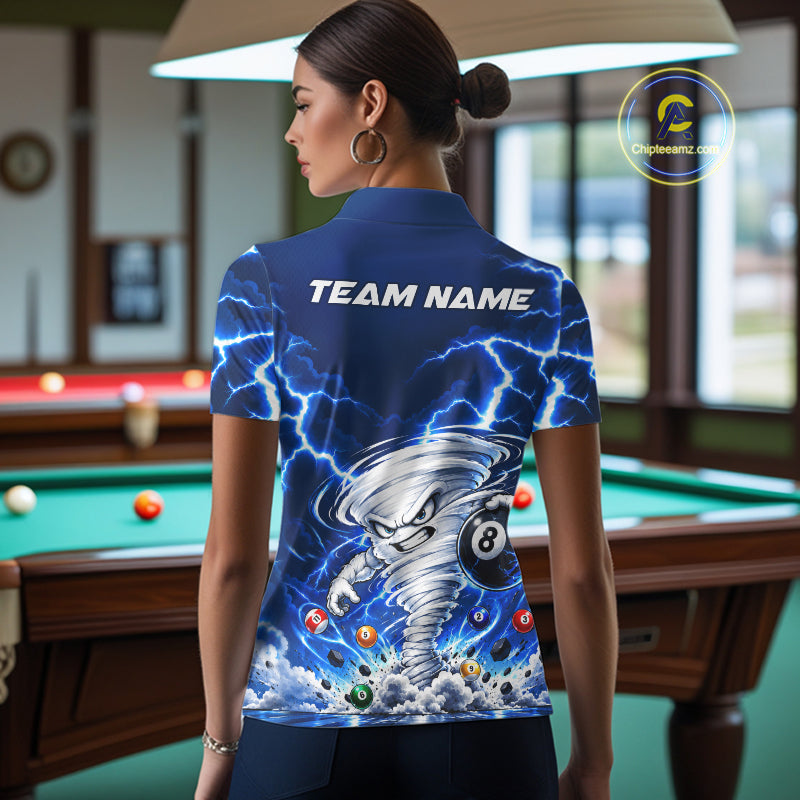 Blue Lightning Thunder Funny Tornado 8 Ball Billiard Pool Shirts For Women Custom Pool Team Jersey TDM7946
