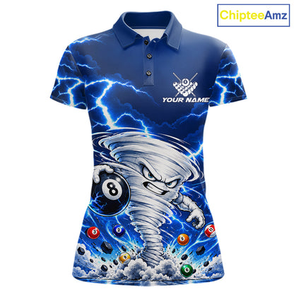 Blue Lightning Thunder Funny Tornado 8 Ball Billiard Pool Shirts For Women Custom Pool Team Jersey TDM7946