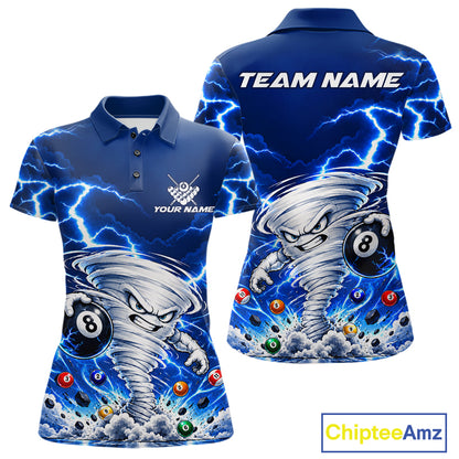 Blue Lightning Thunder Funny Tornado 8 Ball Billiard Pool Shirts For Women Custom Pool Team Jersey TDM7946