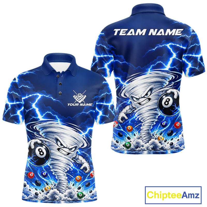 Blue Lightning Thunder Funny Tornado 8 Ball Billiard Pool Shirts For Men Custom Pool Team Jersey TDM7946