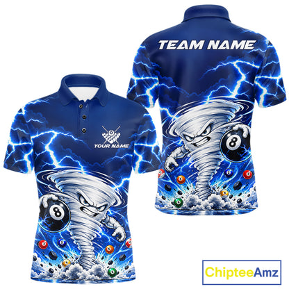 Blue Lightning Thunder Funny Tornado 8 Ball Billiard Pool Shirts For Men Custom Pool Team Jersey TDM7946