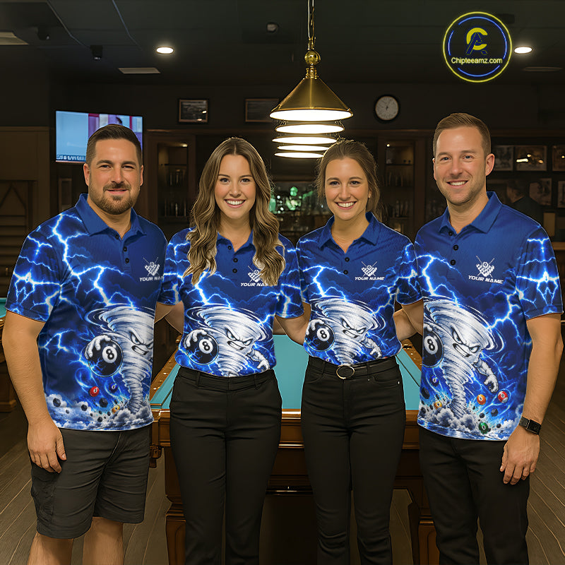 Blue Lightning Thunder Funny Tornado 8 Ball Billiard Pool Shirts For Men Custom Pool Team Jersey TDM7946