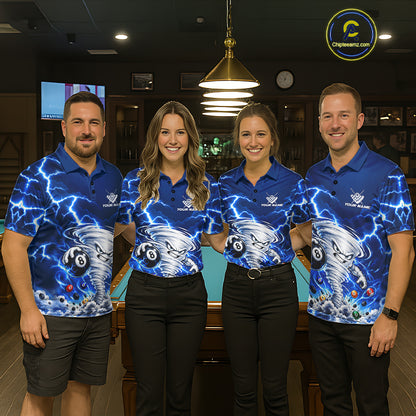 Blue Lightning Thunder Funny Tornado 8 Ball Billiard Pool Shirts For Men Custom Pool Team Jersey TDM7946