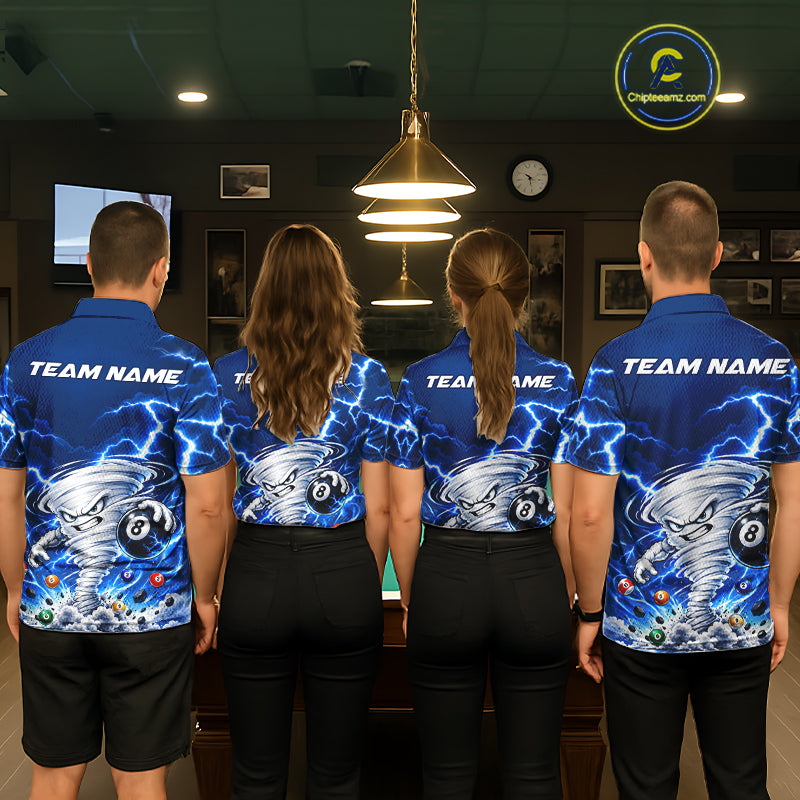 Blue Lightning Thunder Funny Tornado 8 Ball Billiard Pool Shirts For Men Custom Pool Team Jersey TDM7946