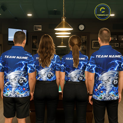 Blue Lightning Thunder Funny Tornado 8 Ball Billiard Pool Shirts For Men Custom Pool Team Jersey TDM7946