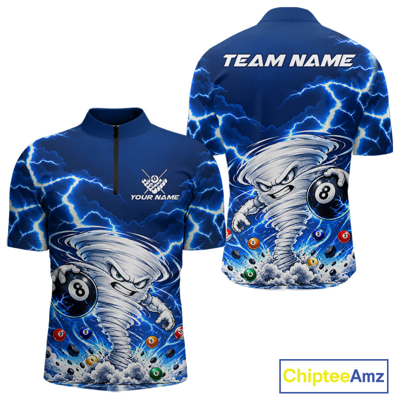 Blue Lightning Thunder Funny Tornado 8 Ball Billiard Pool Shirts For Men Custom Pool Team Jersey TDM7946