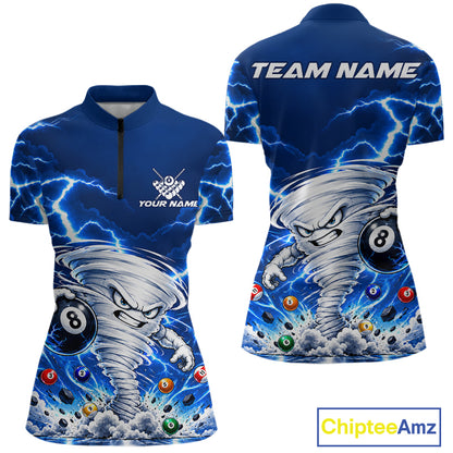 Blue Lightning Thunder Funny Tornado 8 Ball Billiard Pool Shirts For Women Custom Pool Team Jersey TDM7946