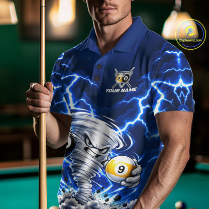 Blue Lightning Thunder Funny Tornado Billiard Shirts For Men Custom 8 Ball 9 Ball Pool Team Jersey TDM7947
