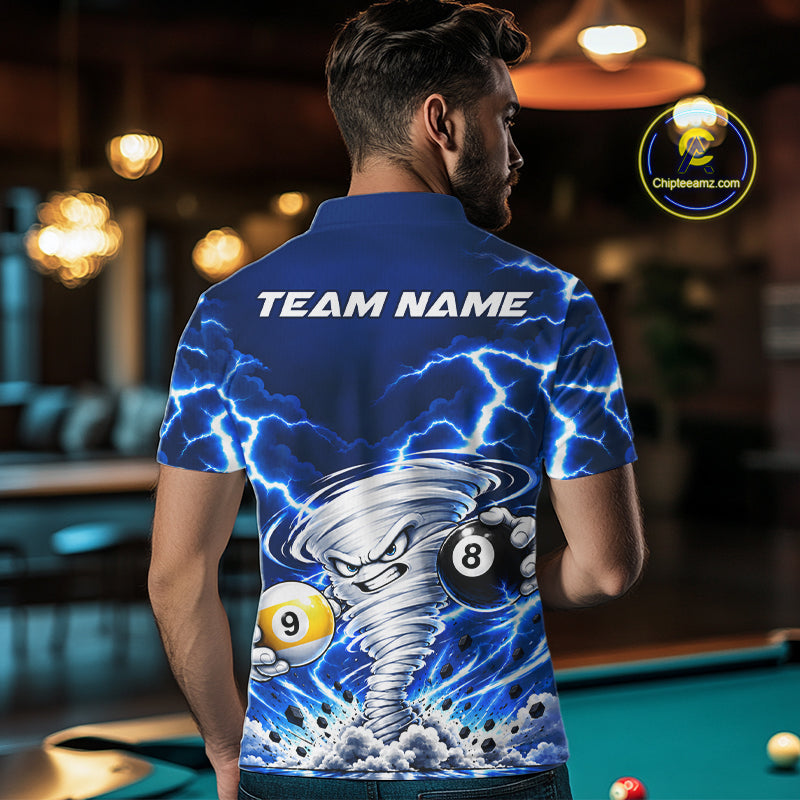 Blue Lightning Thunder Funny Tornado Billiard Shirts For Men Custom 8 Ball 9 Ball Pool Team Jersey TDM7947