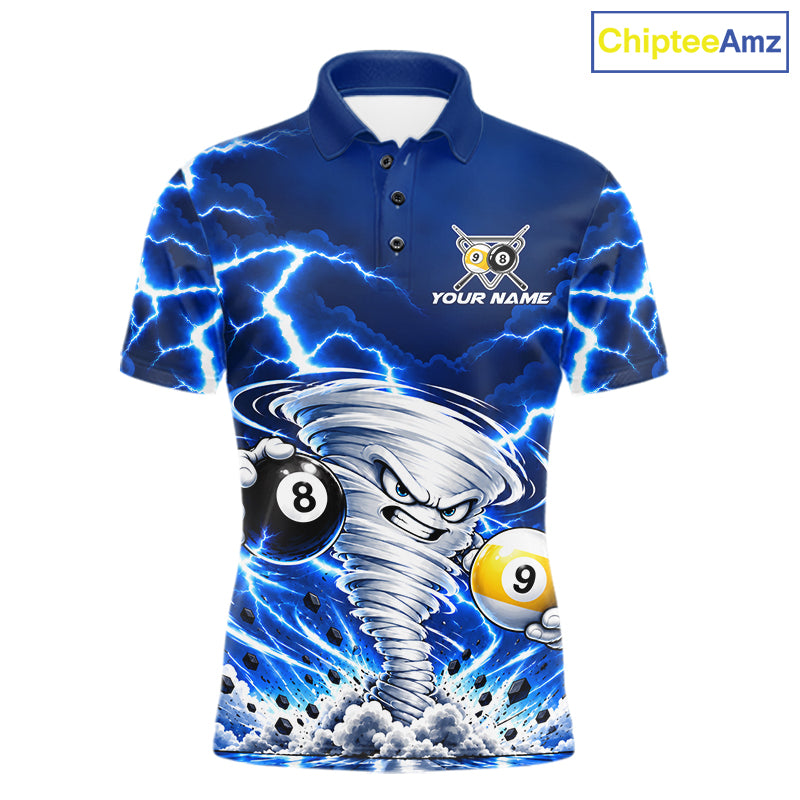 Blue Lightning Thunder Funny Tornado Billiard Shirts For Men Custom 8 Ball 9 Ball Pool Team Jersey TDM7947