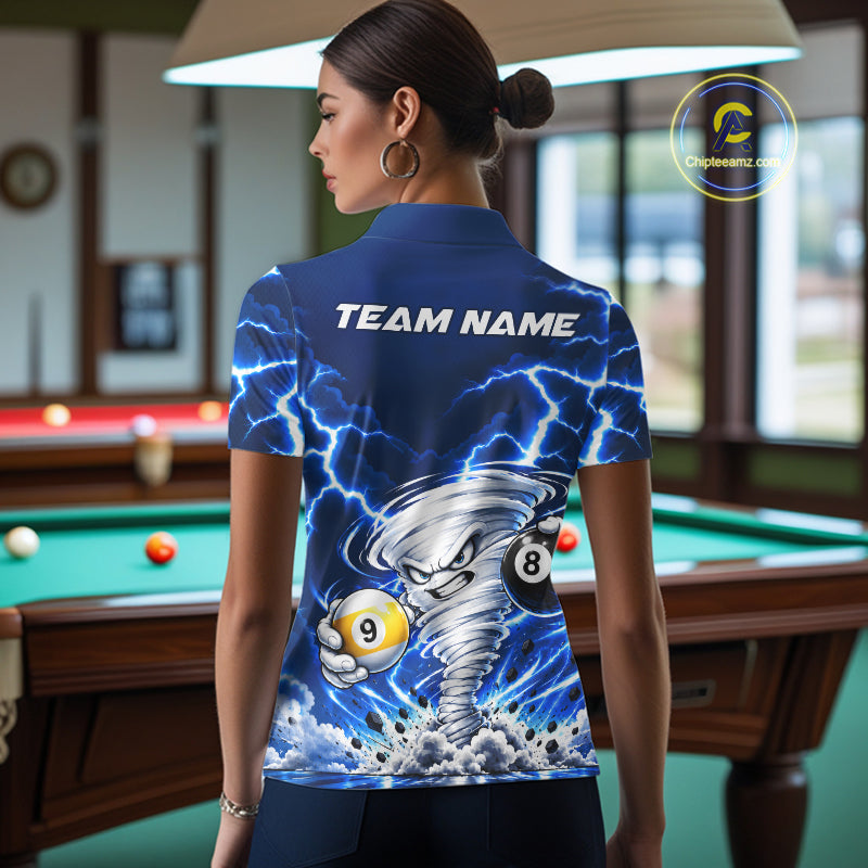 Blue Lightning Thunder Funny Tornado Billiard Shirts For Women Custom 8 Ball 9 Ball Pool Team Jersey TDM7947
