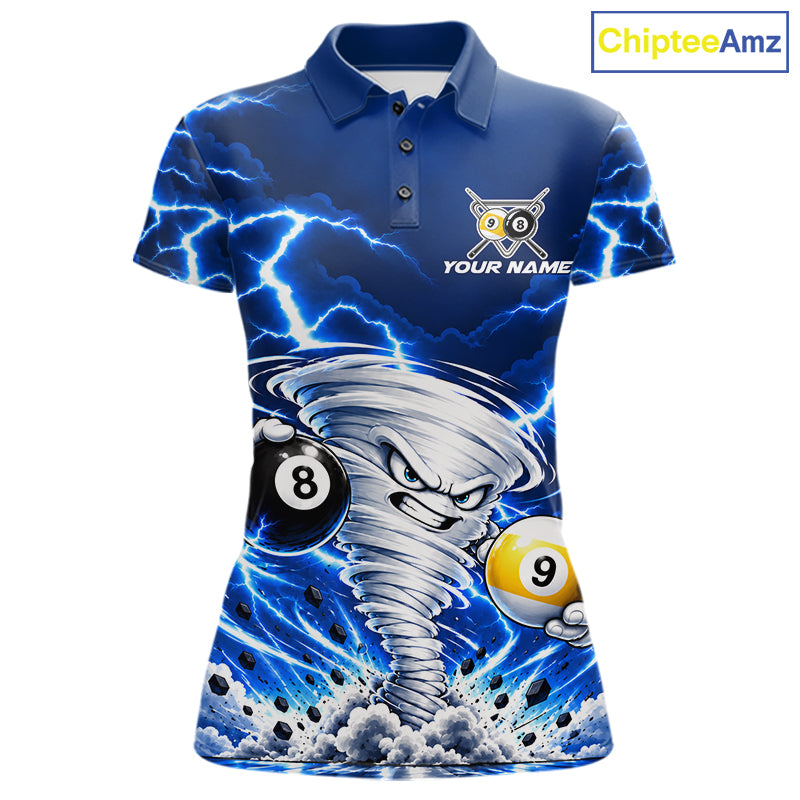 Blue Lightning Thunder Funny Tornado Billiard Shirts For Women Custom 8 Ball 9 Ball Pool Team Jersey TDM7947