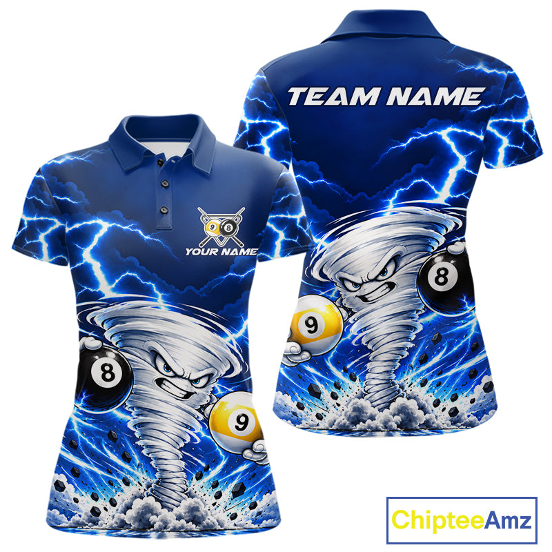 Blue Lightning Thunder Funny Tornado Billiard Shirts For Women Custom 8 Ball 9 Ball Pool Team Jersey TDM7947