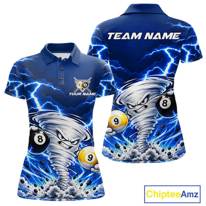 Blue Lightning Thunder Funny Tornado Billiard Shirts For Women Custom 8 Ball 9 Ball Pool Team Jersey TDM7947