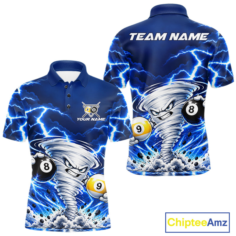 Blue Lightning Thunder Funny Tornado Billiard Shirts For Men Custom 8 Ball 9 Ball Pool Team Jersey TDM7947