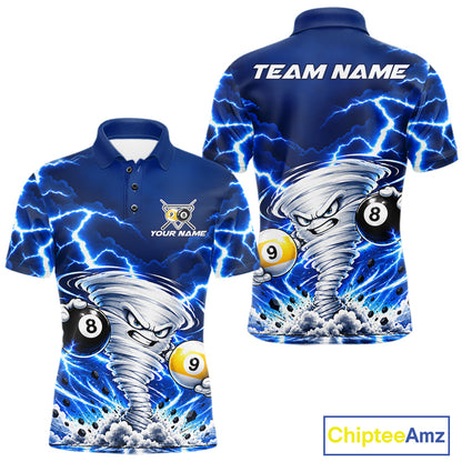 Blue Lightning Thunder Funny Tornado Billiard Shirts For Men Custom 8 Ball 9 Ball Pool Team Jersey TDM7947