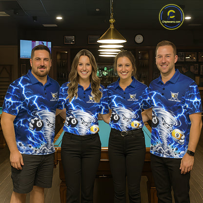 Blue Lightning Thunder Funny Tornado Billiard Shirts For Women Custom 8 Ball 9 Ball Pool Team Jersey TDM7947
