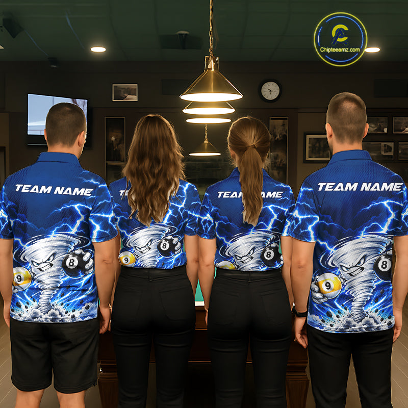 Blue Lightning Thunder Funny Tornado Billiard Shirts For Women Custom 8 Ball 9 Ball Pool Team Jersey TDM7947