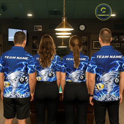 Blue Lightning Thunder Funny Tornado Billiard Shirts For Women Custom 8 Ball 9 Ball Pool Team Jersey TDM7947