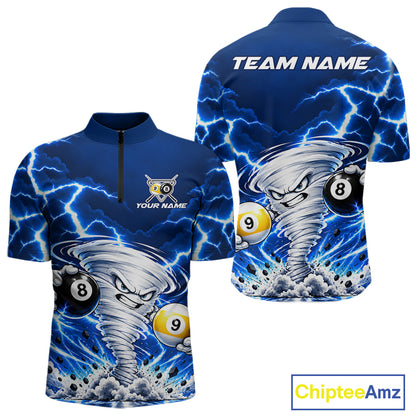 Blue Lightning Thunder Funny Tornado Billiard Shirts For Men Custom 8 Ball 9 Ball Pool Team Jersey TDM7947