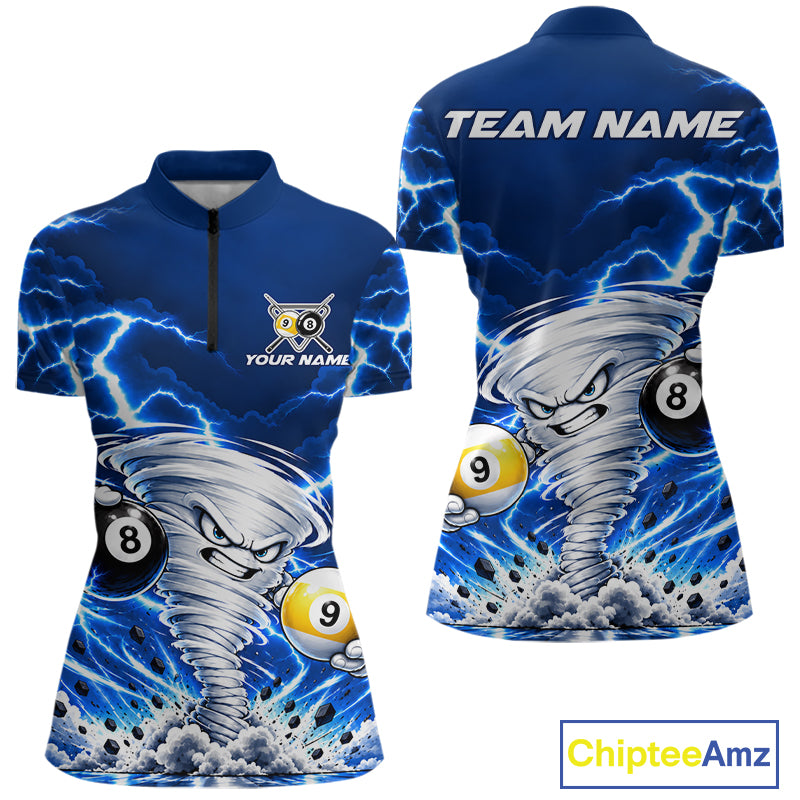 Blue Lightning Thunder Funny Tornado Billiard Shirts For Women Custom 8 Ball 9 Ball Pool Team Jersey TDM7947