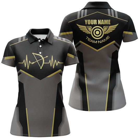 Personalized Funny Archery Heartbeat Polo Shirts For Women Custom Name Archery Jersey | Yellow TDM0616