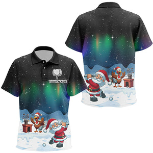 Funny Turkey And Santa Playing Golf Custom Kid Golf Polo Shirts, Golfing Gifts For Christmas TDM3038