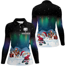 Load image into Gallery viewer, Funny Turkey And Santa Playing Golf Custom Women Golf Polo Shirts, Golfing Gifts For Christmas TDM3038