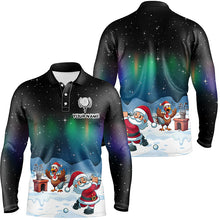 Load image into Gallery viewer, Funny Turkey And Santa Playing Golf Custom Men Golf Polo Shirts, Golfing Gifts For Christmas TDM3038