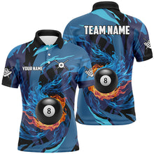 Load image into Gallery viewer, Personalized Blue Whirling 8 Ball Pool Flame Men Billiard Shirts, Billiard Jerseys 8 Ball Costume TDM3041