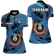 Load image into Gallery viewer, Personalized Blue Whirling 8 Ball Pool Flame Women Billiard Shirts, Billiard Jerseys 8 Ball Costume TDM3041