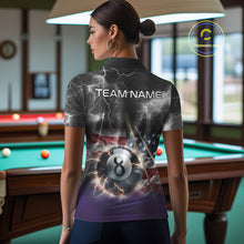 Load image into Gallery viewer, Black Purple American Flag Thunder Lightning 8 Ball Billiard Shirt For Women Custom Pool Team Jersey TDM5267