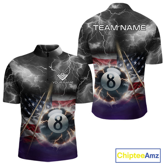 Black Purple American Flag Thunder Lightning 8 Ball Billiard Shirt For Men Custom Pool Team Jersey TDM5267