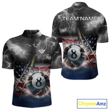 Load image into Gallery viewer, Black Blue American Flag Thunder Lightning 8 Ball Billiard Shirt For Men Custom Pool Team Jersey TDM5268