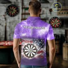 Load image into Gallery viewer, Purple American Flag Thunder Lightning Darts Shirt For Men Custom Darts Jersey Team Polo &amp; 1/4 Zip TDM5269