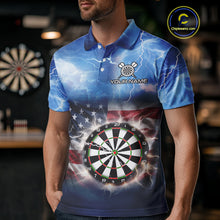 Load image into Gallery viewer, Blue American Flag Thunder Lightning Darts Shirt For Men Custom Darts Jersey Team Polo &amp; 1/4 Zip TDM5270