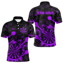 Load image into Gallery viewer, Black And Purple Grunge Darts Polo, Quarter Zip For Men Custom Dart Shirts For Team Dart Jerseys TDM3276