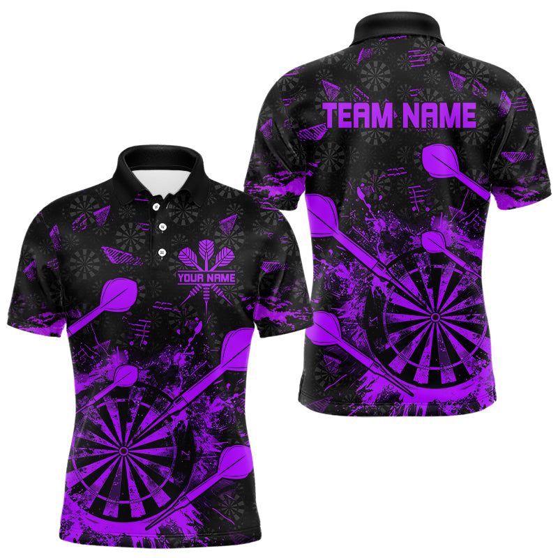 Black And Purple Grunge Darts Polo, Quarter Zip For Men Custom Dart Shirts For Team Dart Jerseys TDM3276