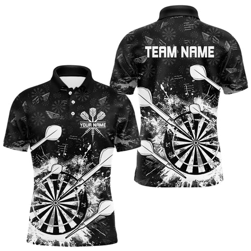 Black White Grunge Darts Polo And Quarter Zip For Men Custom Dart Shirts For Team Dart Jerseys TDM3277
