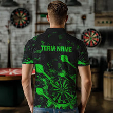 Load image into Gallery viewer, Black And Green Grunge Darts Polo, Quarter Zip For Men Custom Dart Shirts For Team Dart Jerseys TDM3464