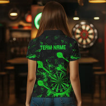 Load image into Gallery viewer, Black And Green Grunge Darts Polo, Quarter Zip For Women Custom Dart Shirts For Team Dart Jerseys TDM3464